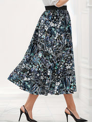 Boho Skirt Women's Plus Floral Print Elastic Tape High Rise