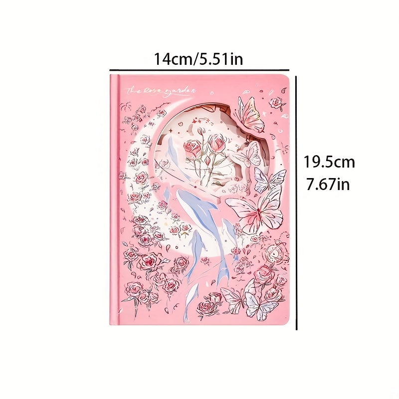 Rose Flower Notebook Hollow Notepad Bronzing Cover & Heart Illustration