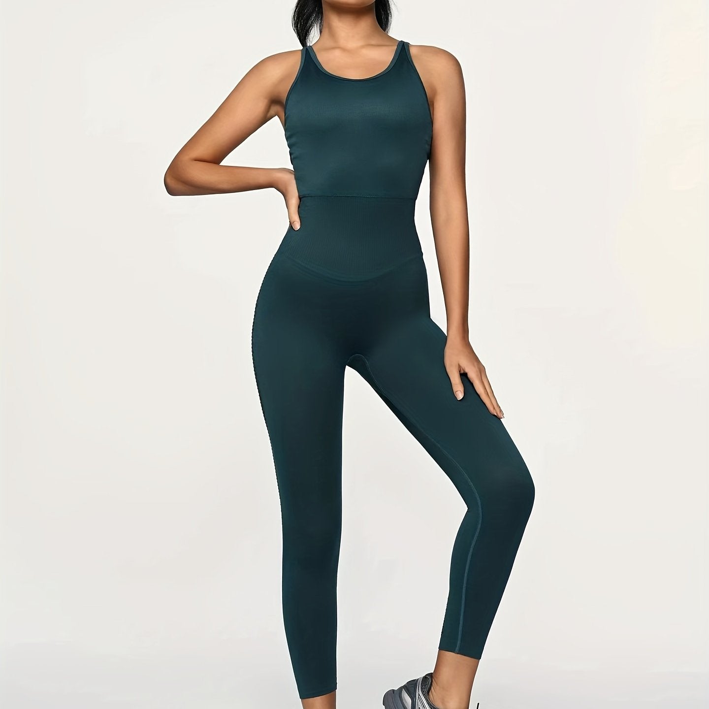Women's Solid Yoga Jumpsuit Sleeveless Fitness Jumpsuit