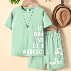 Boys Casual Letter Print T-shirt & Shorts Set - Summer Holiday