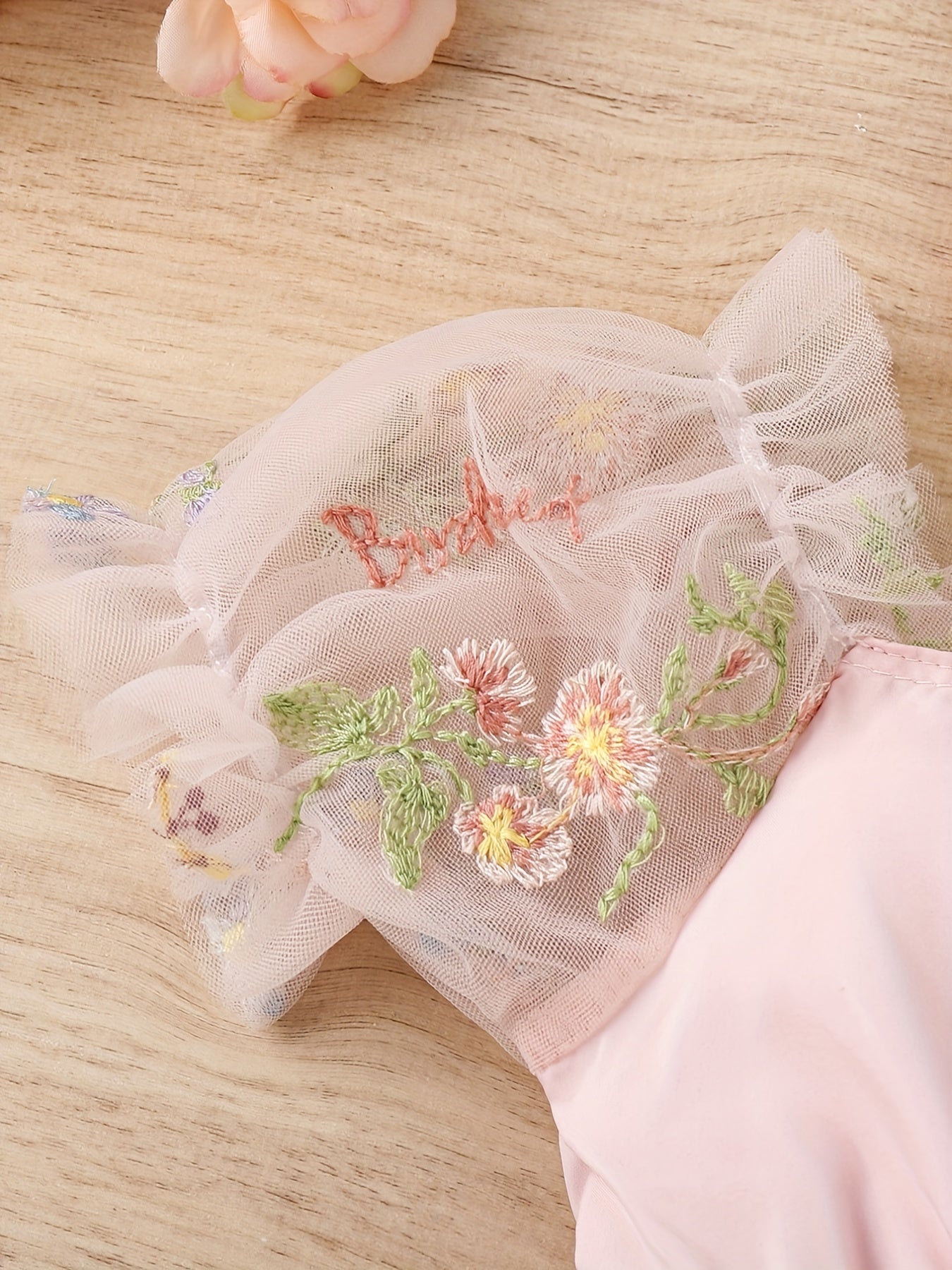 Baby Girls Floral Embroidery Mesh Onesie Dress & Headband Set