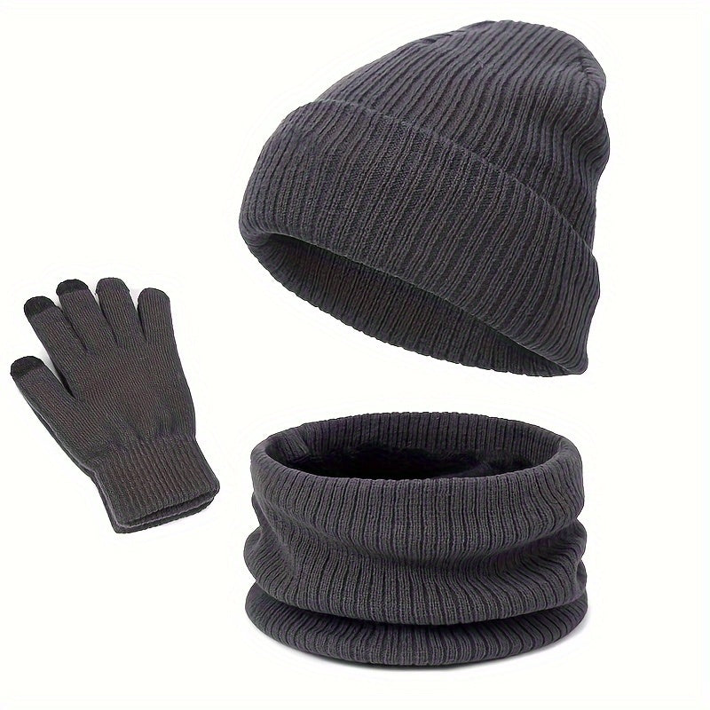 Winter Warm Hat Scarf Gloves Set Windproof Knitted Beanie for Men Women