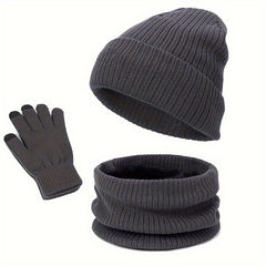 Winter Warm Hat Scarf Gloves Set Windproof Knitted Beanie for Men Women