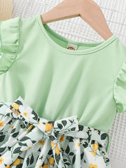 Toddler Girls Ruffled Sleeves Floral Belted Princess Dress