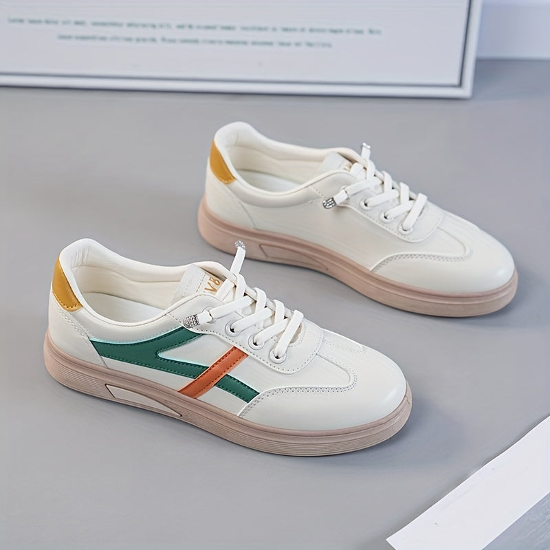 Women's Colorblock Flat Sneakers Lace Up Low Top Sports Shoes