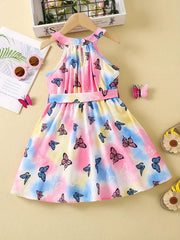 Toddler Girls Tie Dye Butterfly Graphic Halter Neck Dress
