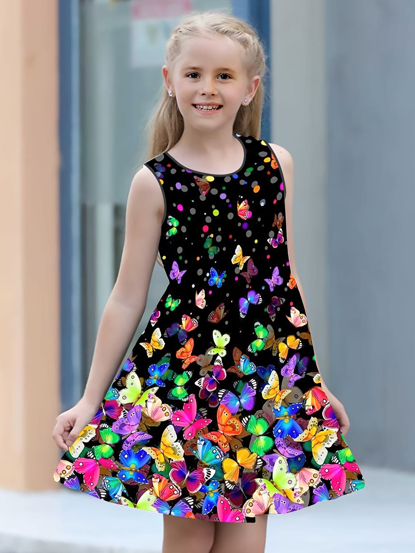 Kids Girls' Butterfly A Line Casual Dress Above Knee Length