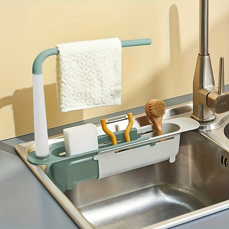 Telescopic Sink Storage Rack Adjustable Sponge Holder 2 in 1 Organizer