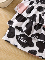 Toddler Girls Cow & Letter Ruffle Trim Stripe Princess Skirt