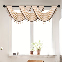 Solid Wave Valance Chenille Short Curtain Bead Rod Pocket Window Curtain