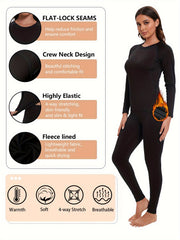 2Pcs Base Layer Set T Shirt & Fleece Pant Thermal Underwear Women's Activewear