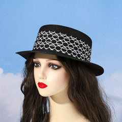 Vintage French Style Straw Jazz Hat Flat Top Fedora Cap Summer Travel Beach