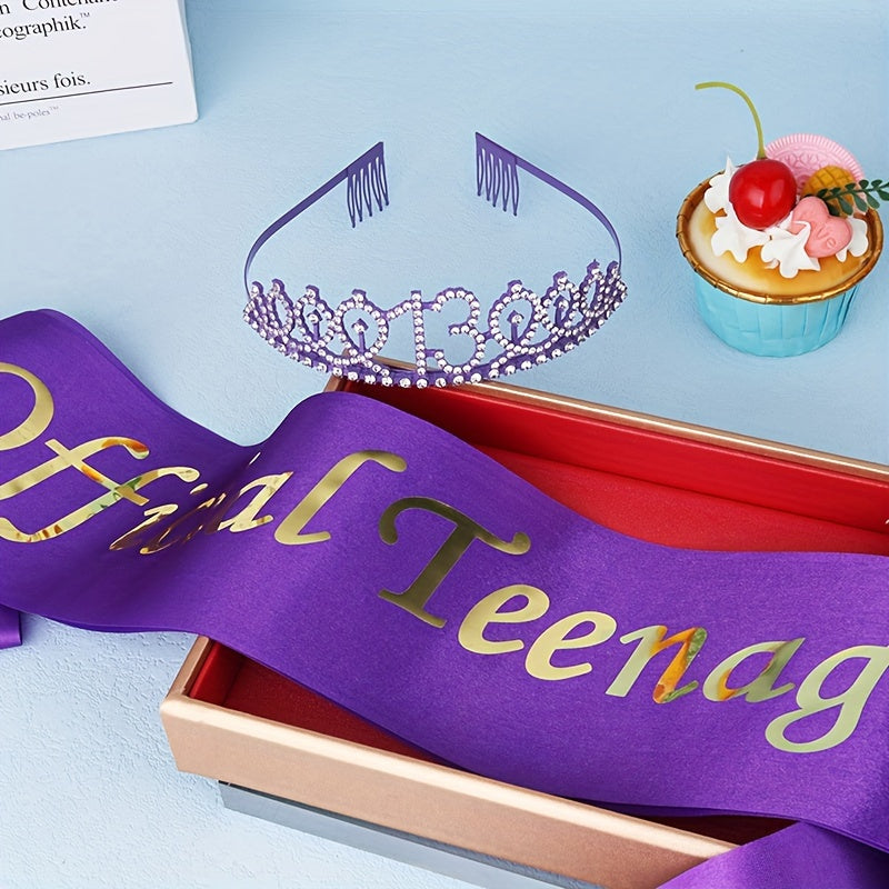 Birthday Crown Headwear Set with Party Shoulder Belt