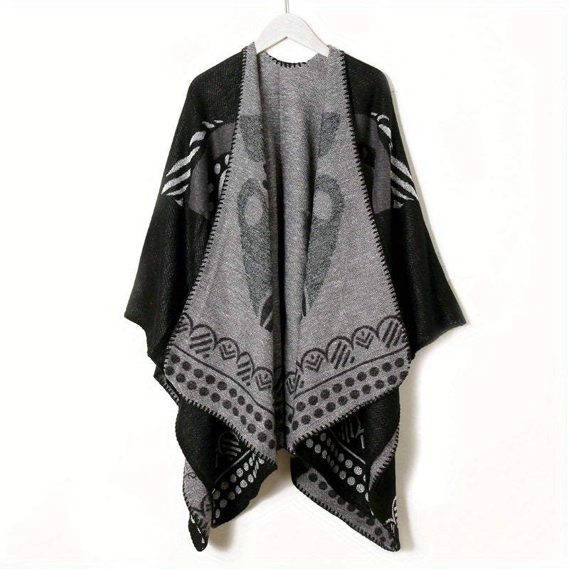 Boho Geometric Pattern Shawl Cashmere Wrap Thick Warm Cape