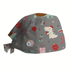 Christmas Cartoon Print Work Hat Elastic Nurse Cap Adjustable Scrub Hats