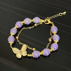 Golden Butterfly Purple Bead Bracelet Chinese Style