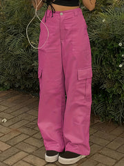 Y2K Women's Cargo Pants High Waist Straight Jeans Athleisure