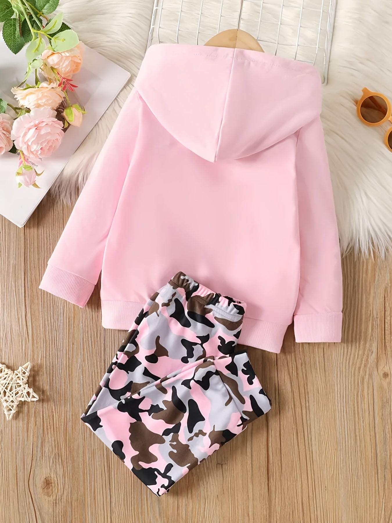 2pcs Baby Girls Letter Hoodie & Camo Pants Set Kids Clothes