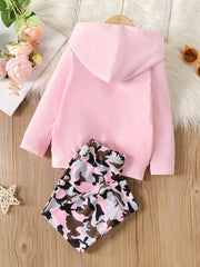 2pcs Baby Girls Letter Hoodie & Camo Pants Set Kids Clothes