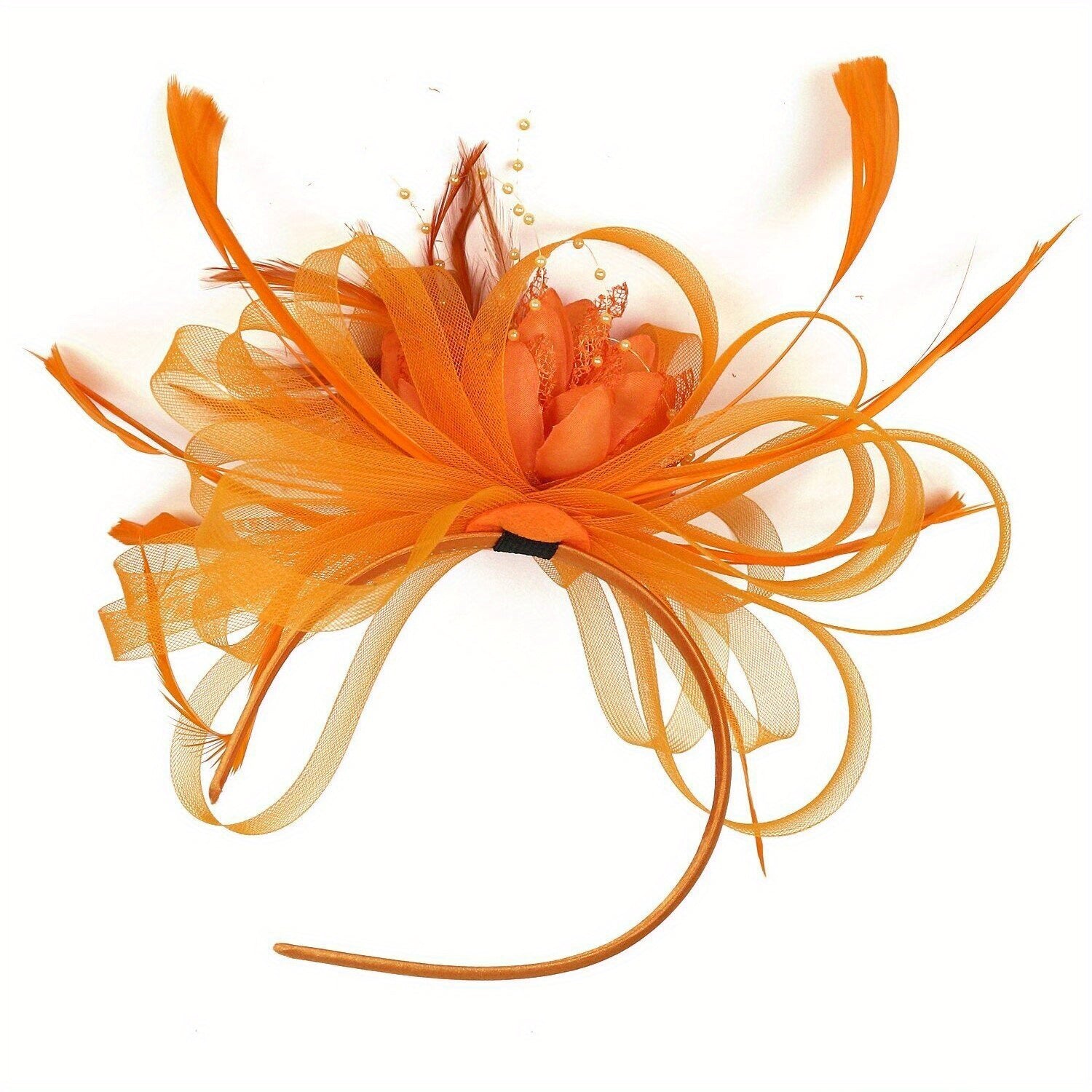 Orange Mesh Flower Fascinator Hat Headwear 20s Hat