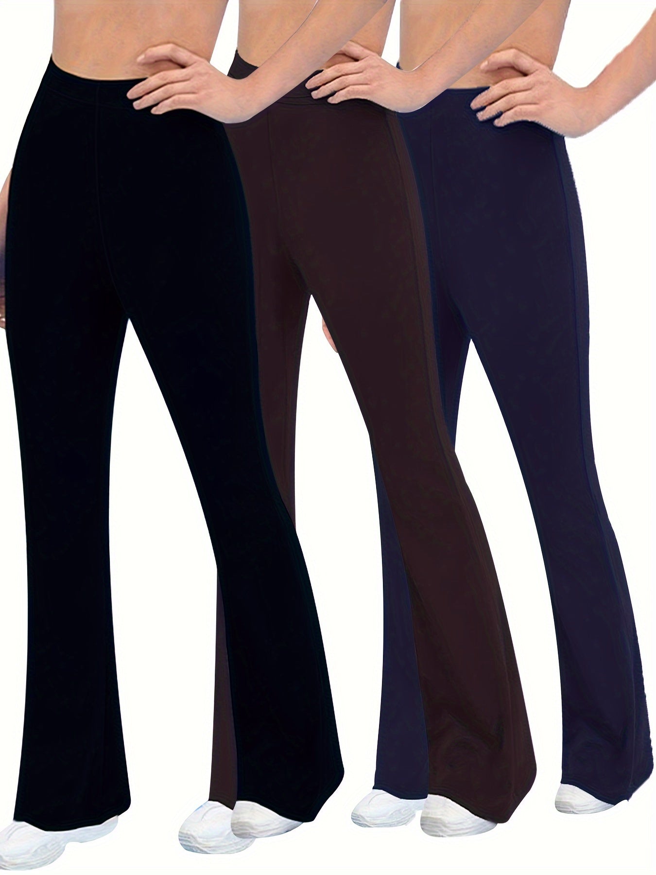 3Pcs Flared Legs Yoga Pants High Stretch Solid Casual Sports Trouser