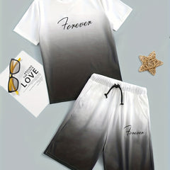 Boy's FOREVER Print T shirt & Drawstring Shorts Set