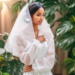 Romantic Bridal Veil with Flower Accents Sheer Wedding Accessory
