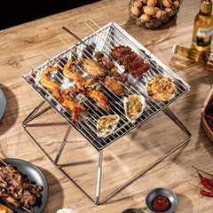 Portable Square BBQ Grill for Camping Picnic Stainless Steel High Temp Resistant