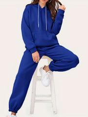 Solid Hoodie & Jogger Sweatpants Outfit Set