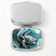 Turtle Print Pattern Medicine Box Two Compartment Pill Box Portable