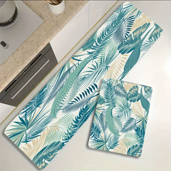 Tropical Leafs Print Kitchen Rug Soft Anti Fatigue Mat
