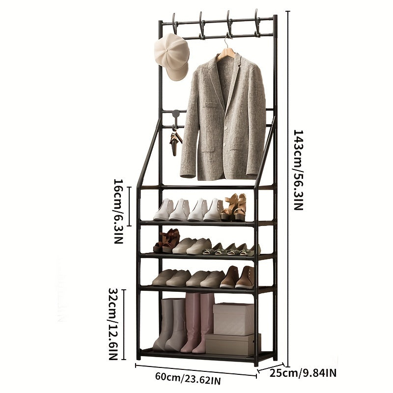 1pc Upgraded Entryway Coat Rack Shoe Rack with Storage Shelves and Hooks