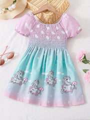 Girls Cartoon Unicorn Gradient Dress for Summer Holiday Party