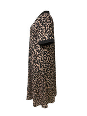 Leopard Print Lounge Dress Short Sleeve Button Up Sleep Dress