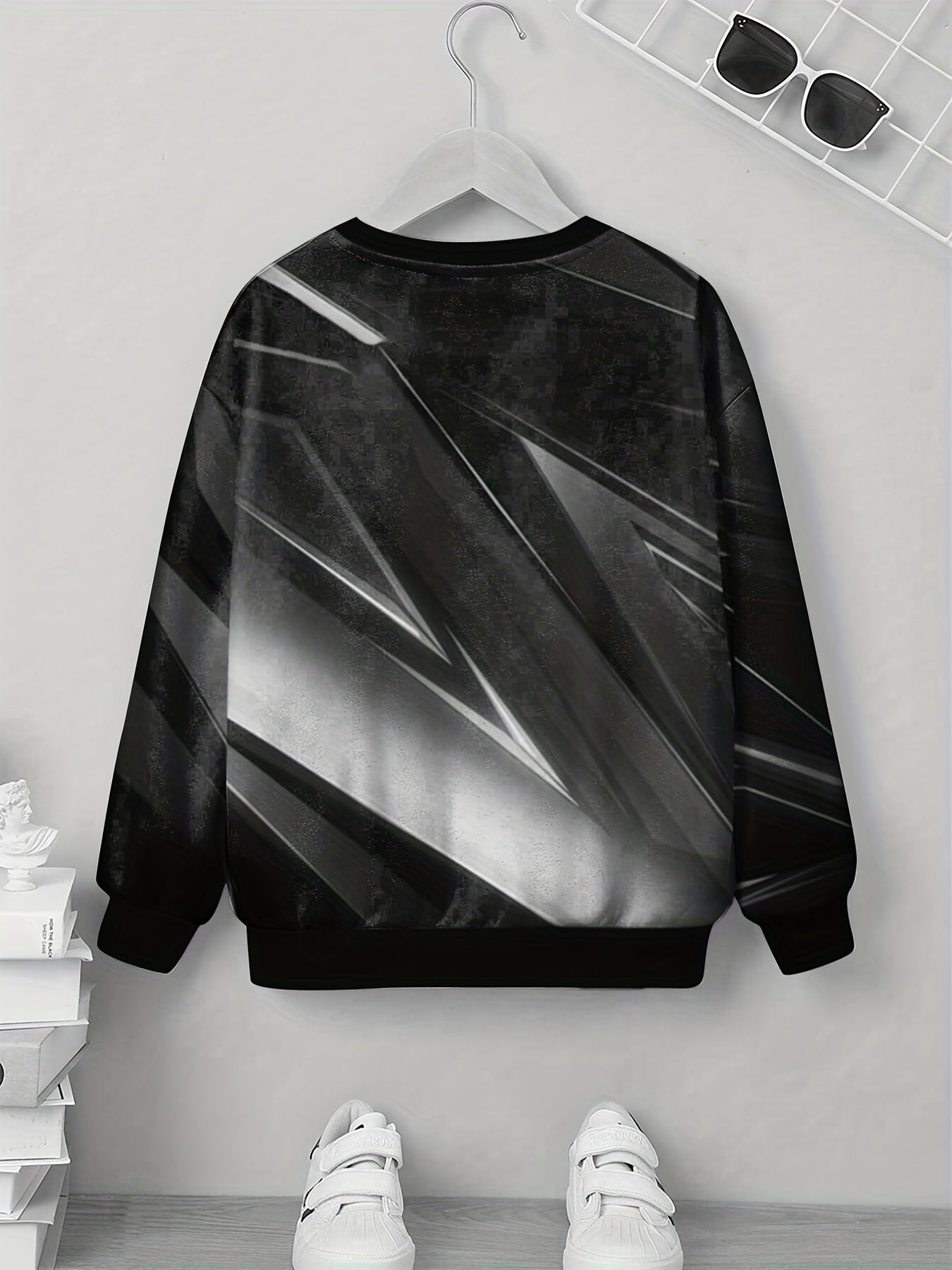 Gray Digital Pattern Sweatshirt For Kids Long Sleeve Top