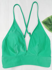 Criss Cross Back Bikini Top Wide Band Trim Triangle Beach Top