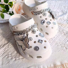 14pcs Clog Accessories Silver Butterfly Sunflowers Chains for Women's Clogs