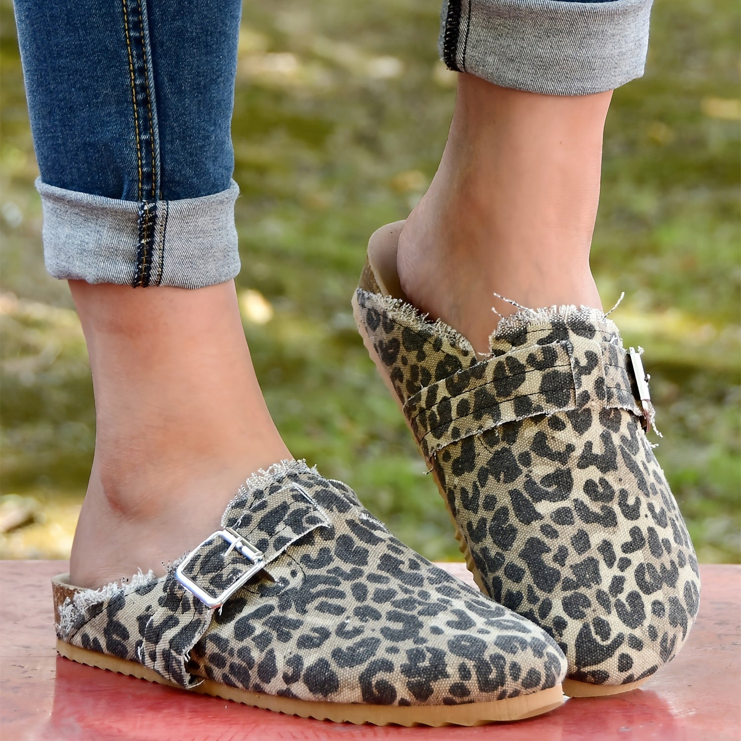 Women's Buckle Flat Mules Casual Slip On Slides Shoes