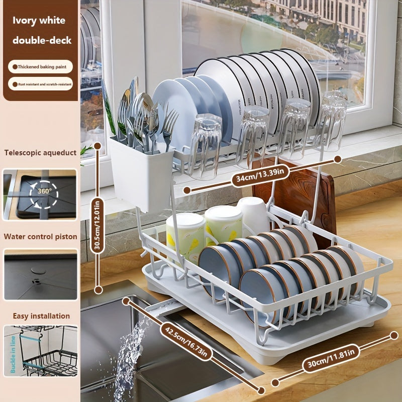 2 Tier Dish Drying Rack & Storage Shelf Large Capacity for Tableware
