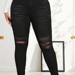 Women's Skinny Stretch Jeans with Ripped Detail