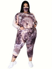 Women's Plus Tie Dye Long Sleeve Top & Pants Outfits 2 Piece Set