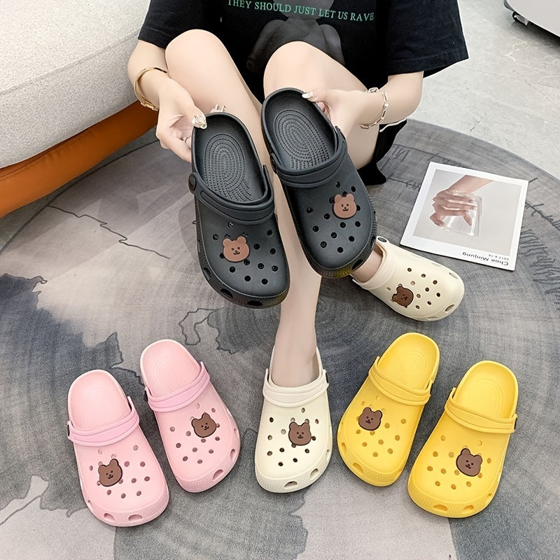 Women's Bear Decor Clogs Breathable Hole Non-slip Beach Slippers