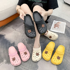 Women's Bear Decor Clogs Breathable Hole Non-slip Beach Slippers
