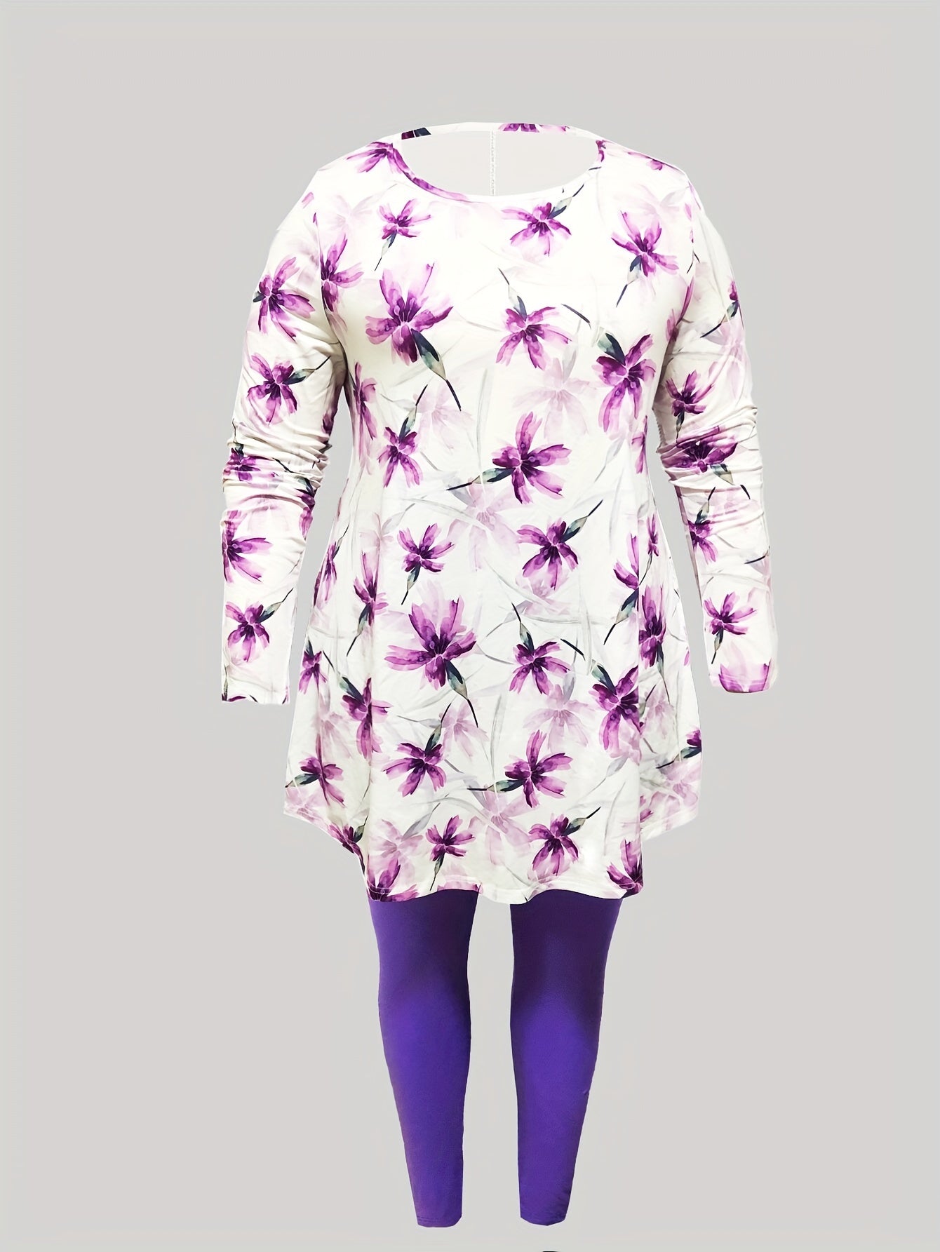 Plus Size Floral Print Top & Solid Leggings 2 Piece Set