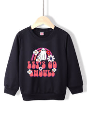Girls' Floral Ghost Pattern Sweatshirt - Halloween Party Top