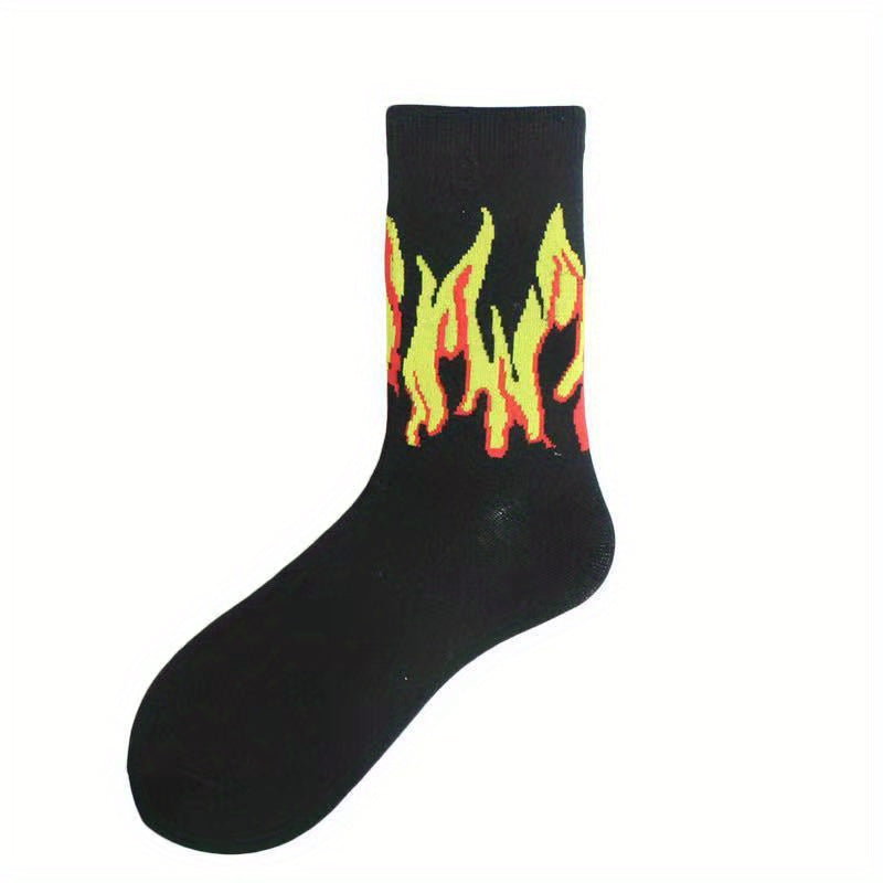Flame Print Mid Tube Socks for Sports Skateboard Women