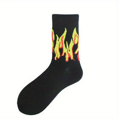 Flame Print Mid Tube Socks for Sports Skateboard Women