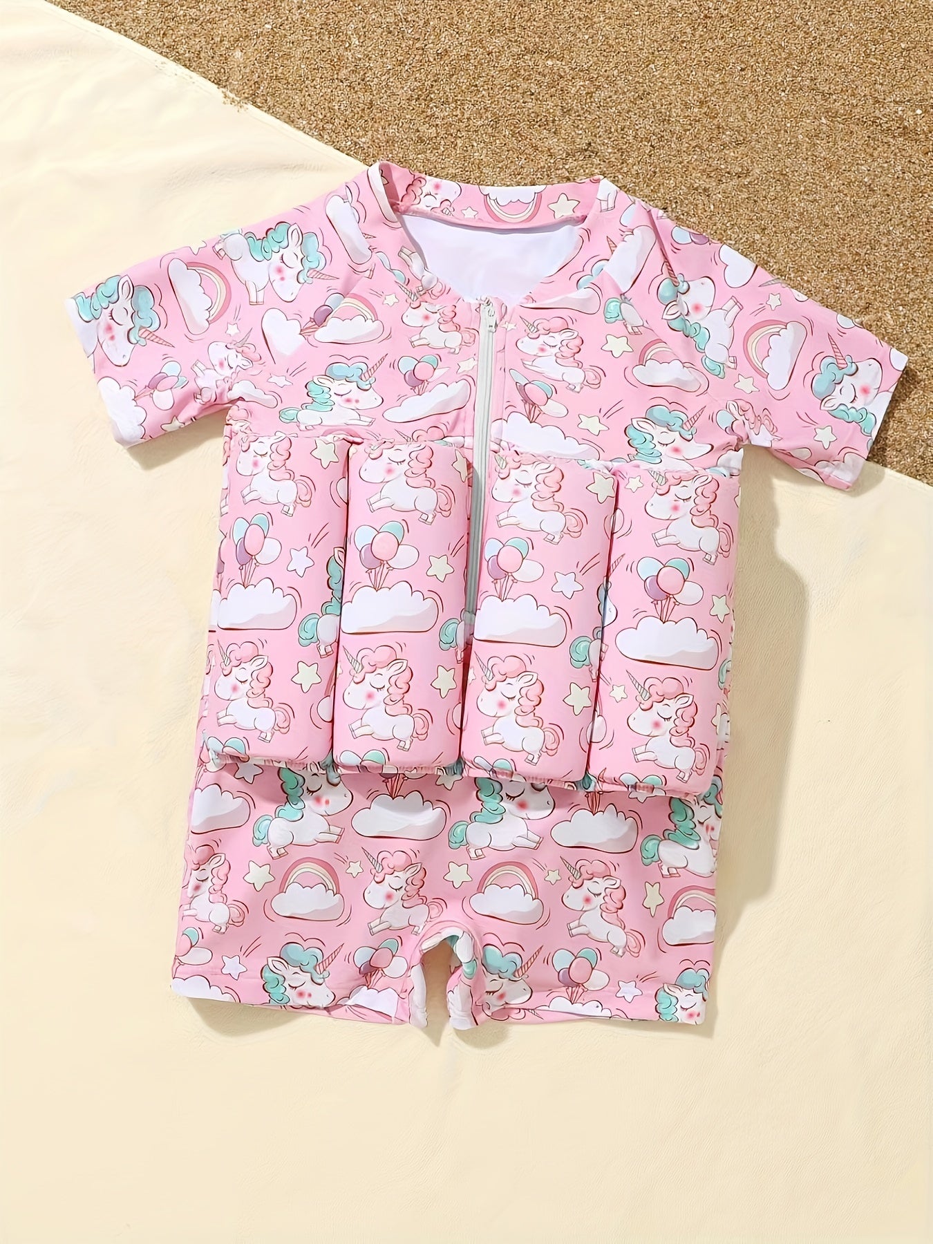 Baby Girls Unicorn Swimsuit Short Sleeve One Piece Buoyancy Summer Clothes