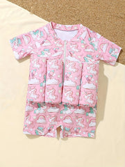 Baby Girls Unicorn Swimsuit Short Sleeve One Piece Buoyancy Summer Clothes