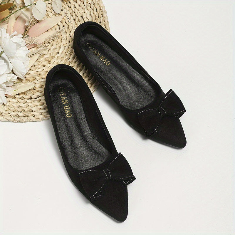 Women's Bowknot Ballet Flats Pointed Toe Slip On Shoes Comfy Walking Flats